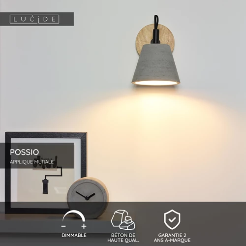 Lucide POSSIO - Applique murale - 1xE14 - Gris - USP